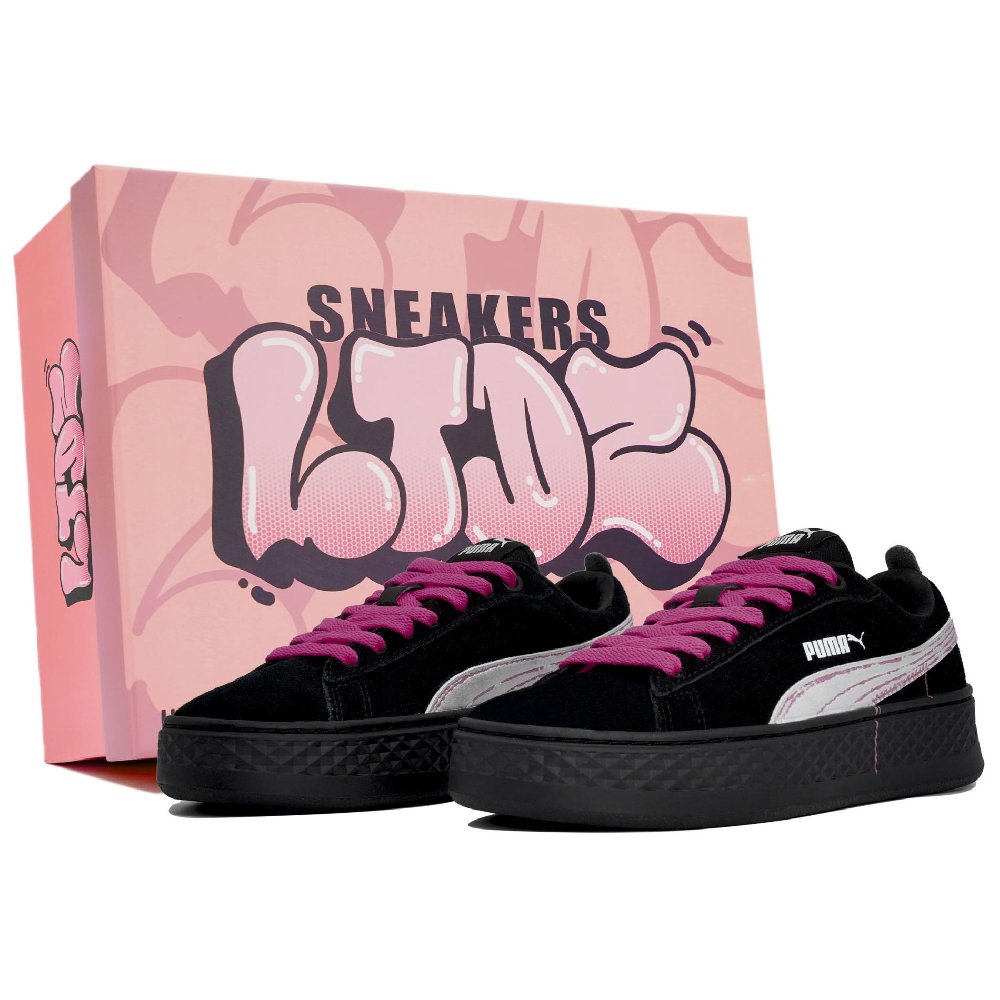 PUMA Smash Platform Suede LTDZ Silver Moon Box Anti-Slip Wear-Resistant Low-Top Skateboard Shoes Women's Black Pink
