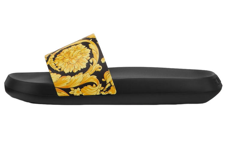 VERSACE Baroque Pool Slide Black Gold