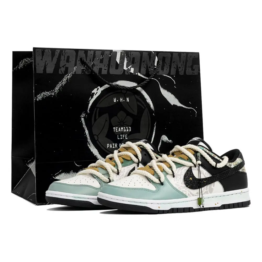 Nike Dunk Skateboard Shoes Unisex Low top Black/White/Green