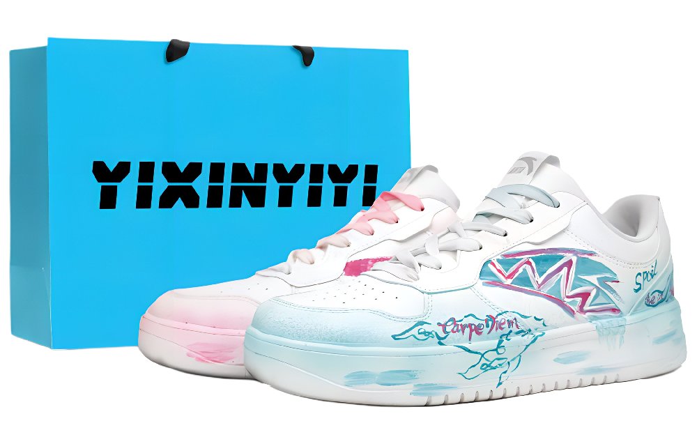 Anta Relaxed Wear resistant And Lightweight Low Top Skateboard Shoes Unisex Blue Pink Mismatched