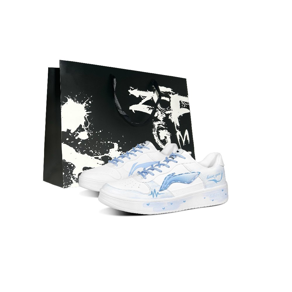 LiNing Pontoon Boats Slip Resistant, Abrasion Resistant, Breathable Low Top Skateboard Shoes Men's White Blue