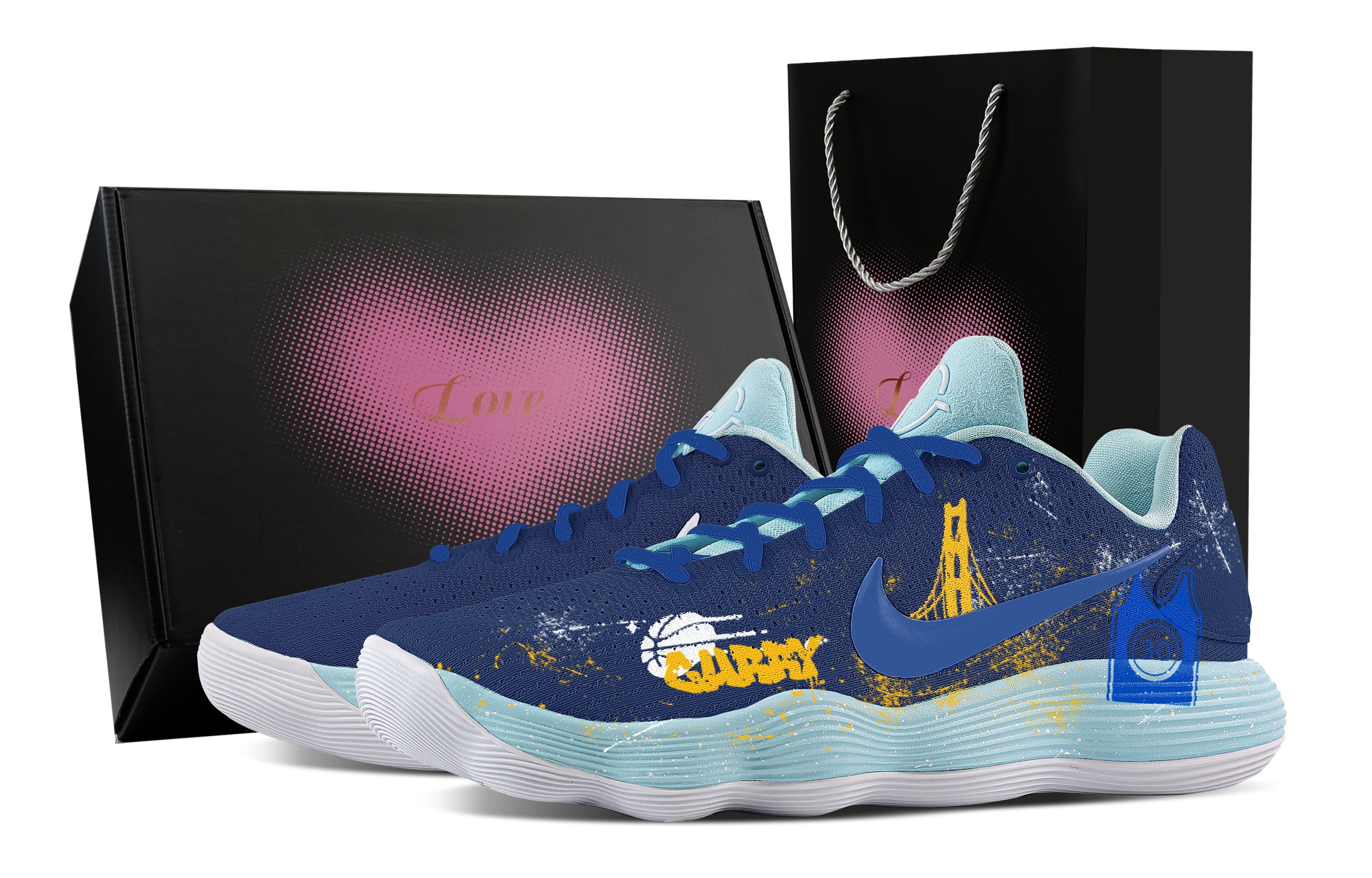 Nike Hyperdunk 2017 Golden State Wave, Heart Box Cushioning Coverage Support Low top Basketball Shoes Men's