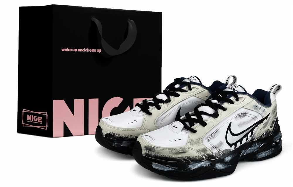 Nike Air Monarch 4 Abrasion Resistant Low top Chunky Sneakers Unisex Black Gray White