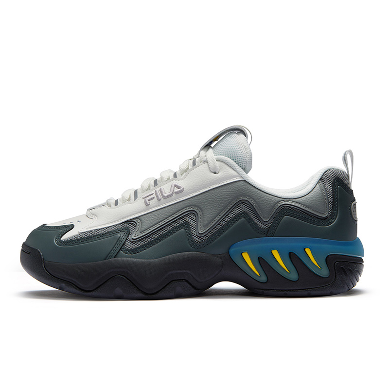 FILA FUSION Slip-Resistant Low-Top Vintage Basketball Shoes Men's Urban Gray White Medium White