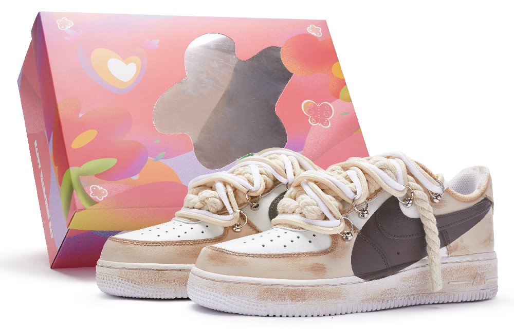Nike Air Force 1 07 Air Force 1 'T10' Low Top Skateboard Shoes Men's White Dark Brown Special Shoe Box