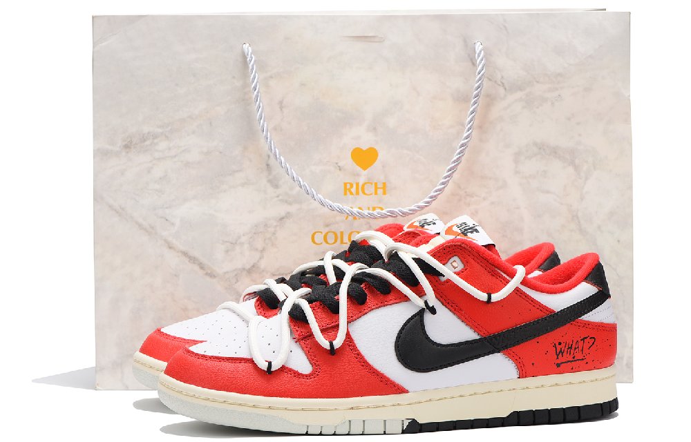 Nike Dunk Low Chicago Slip-Resistant Cushioning Wear-Resistant Low-Top Skateboard Shoes Men's Red White