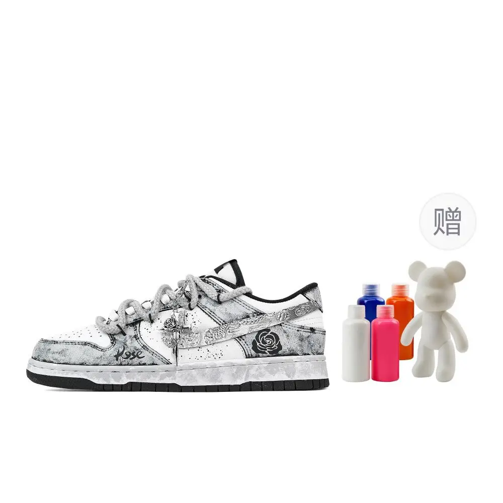 Nike Dunk Silver Bloom Abrasion Resistant Breathable Low top Skateboard Shoes Unisex Gray White