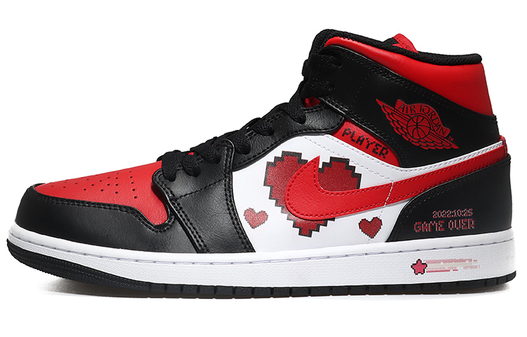 Jordan Air Jordan 1 Mid Bred Toe High-Top Vintage Basketball Shoes Men's Black Red