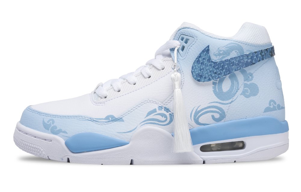 Nike Flight Legacy Snake Of The Zodiac Anti-Slip Wear-Resistant Mid-Top Vintage Basketball Shoes Unisex Blue White