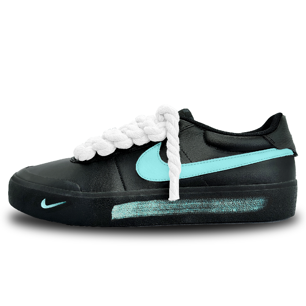 Nike Court Shot Jet Black Knot Anti Slip Wear Resistant Low Top Skateboard Shoes Men's Black Cyan