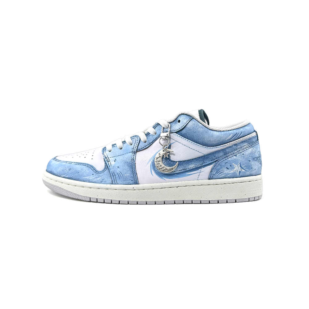 Jordan Air Jordan 1 Exquisite Galaxy Abrasion Resistant Low Top Vintage Basketball Shoes Unisex Sky Blue