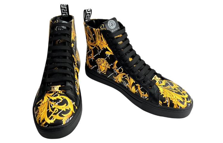 FANSIZHE Barocco High Top Stylish Skateboarding Shoes Men's Black Gold