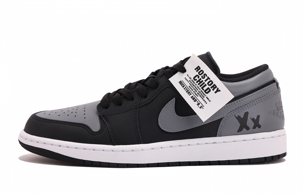 Jordan Air Jordan 1 Abrasion Resistant Coverage Low top Vintage Basketball Shoes Unisex Black Gray