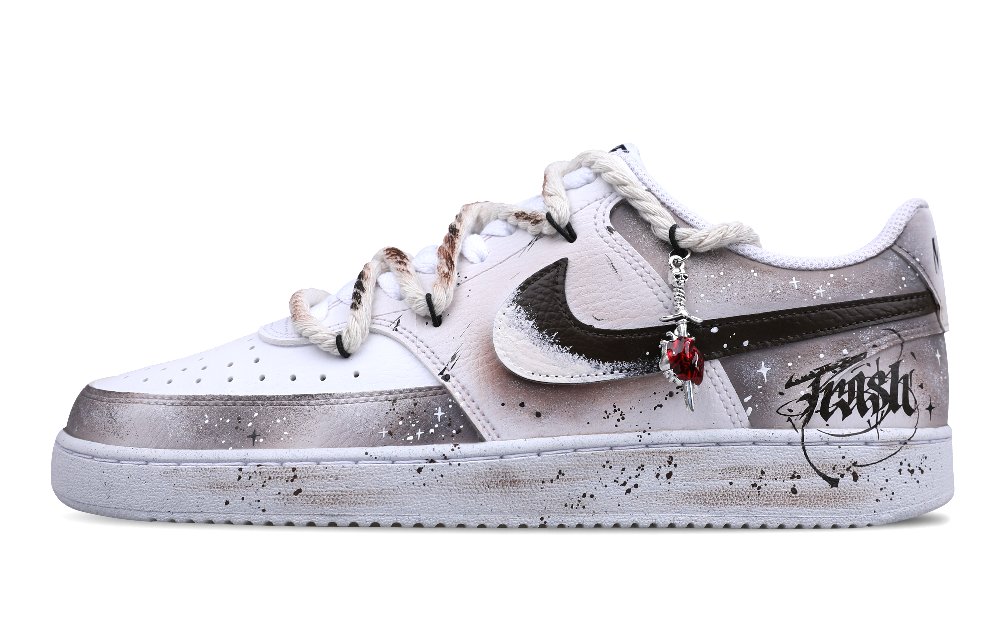 Nike Court Vision 1 Anti Slip Wear Resistant Low Top Skateboard Shoes Men's Black White Brown