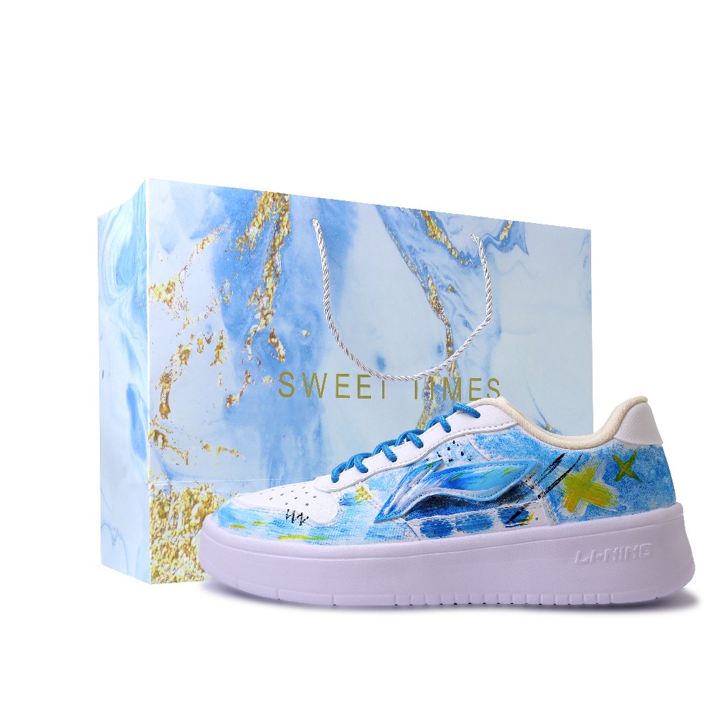 LiNing Pontoon Boats Abrasion Resistant, Lightweight, And Breathable Low Top Skateboard Shoes Unisex Blue Yellow