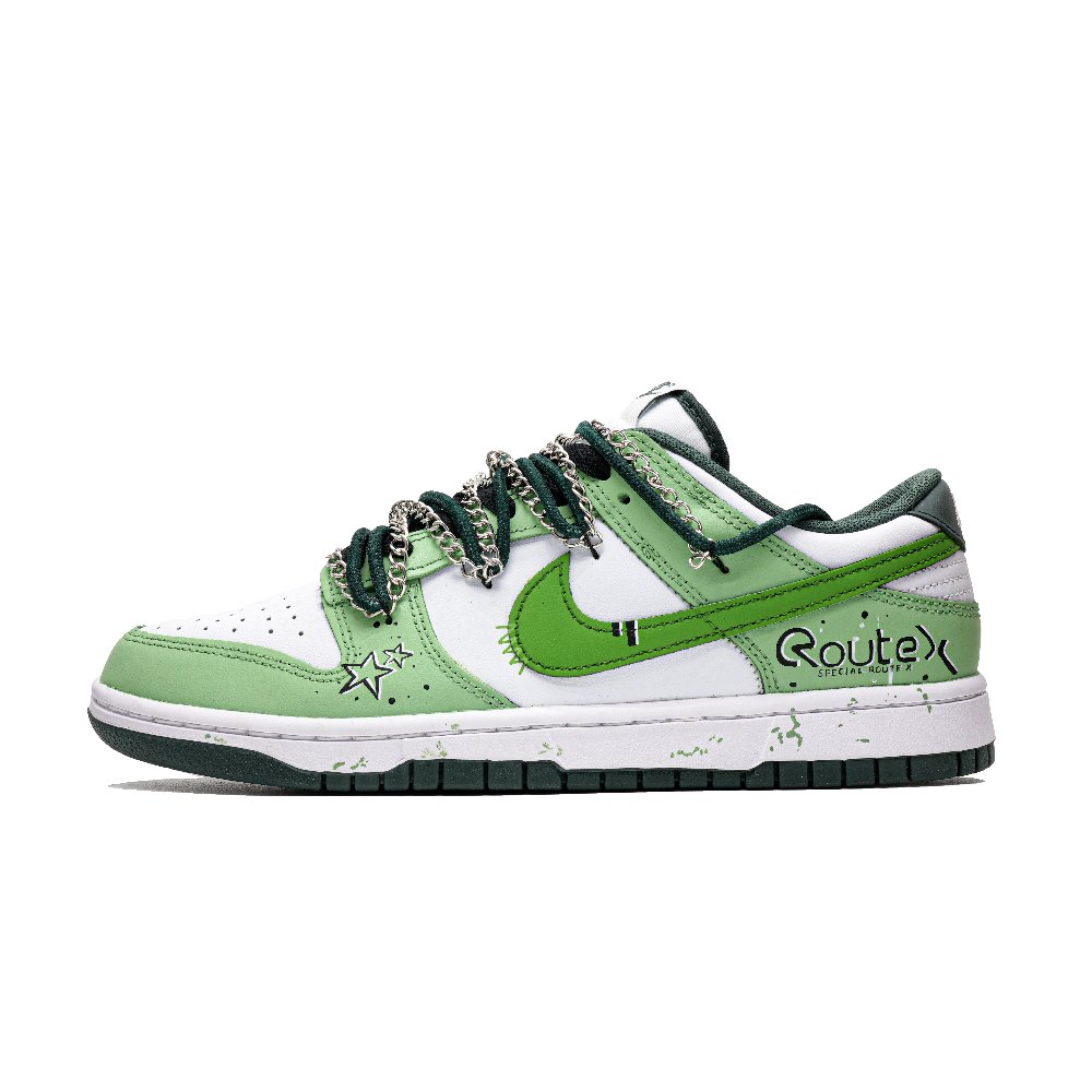 Nike Dunk Green Star Anti Slip Wear Resistant Low Top Skateboard Shoes Unisex White Green