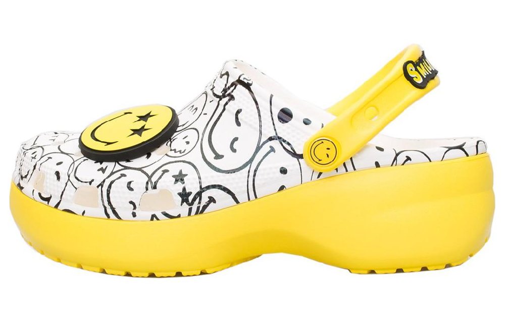Crocs X Smiley World Charm Classic Platform Clogs 'Yellow White' Women's
