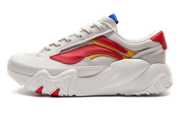 LiNing Wave Cushioned Slip-Resistant Low-Top Casual Shoes Men's Mist White Red