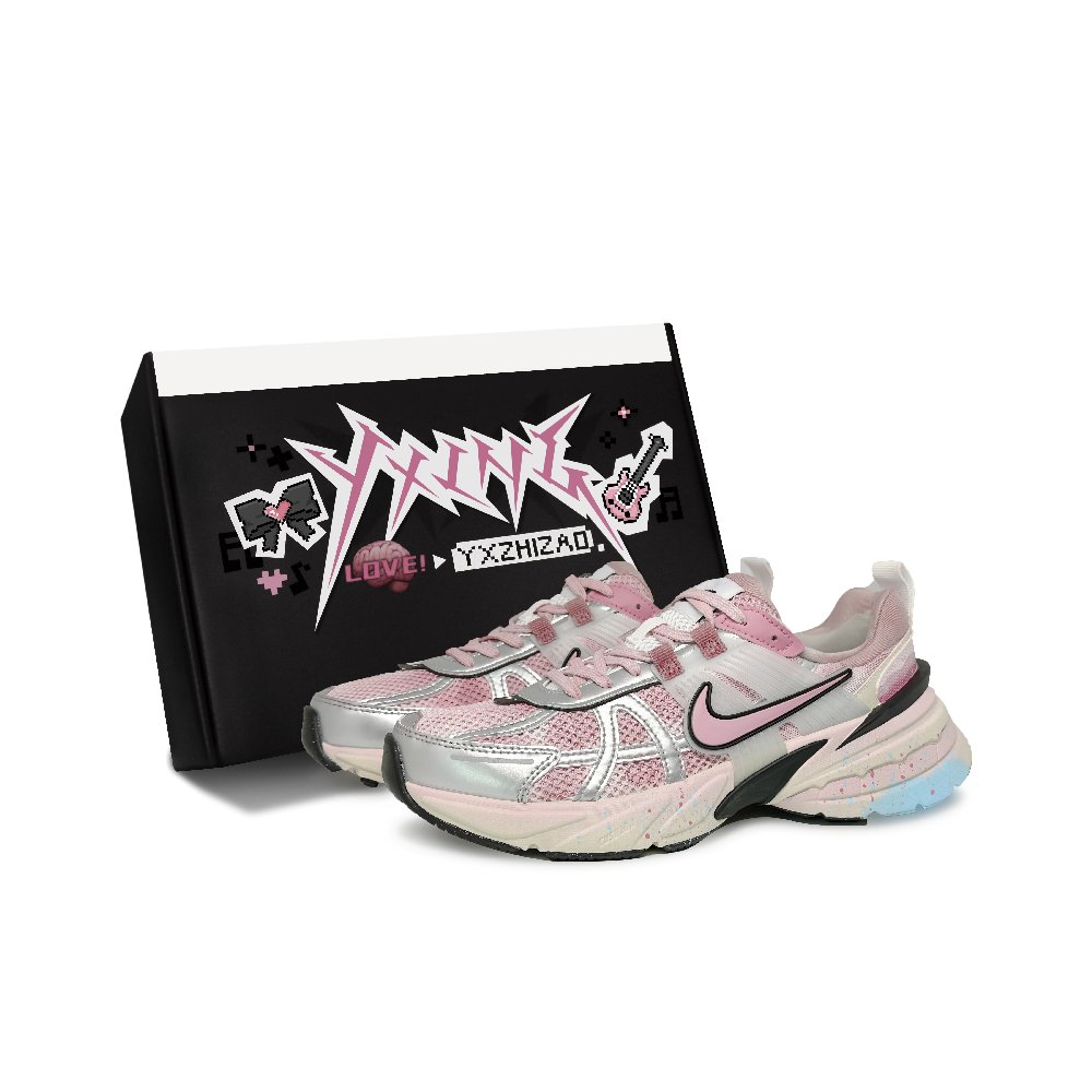 Nike V2K Run Anti-Slip And Wear-Resistant Lightweight Low-Top Casual Running Shoes Women's Silver Pink Blue