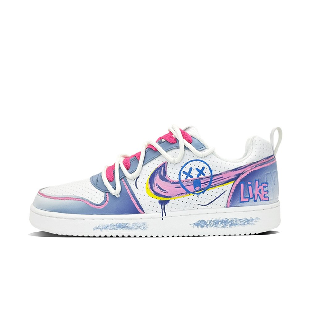 Nike Court Borough Coverage Anti-Slip And Wear-Resistant Low-Top Skateboard Shoes Men's White Blue Pink