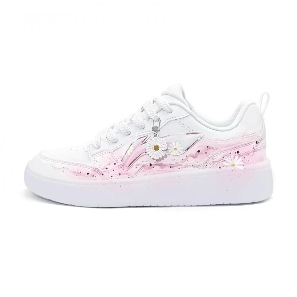 LiNing Acer Truncatum Abrasion Resistant Height Increasing Low top Skateboard Shoes Women's White Pink