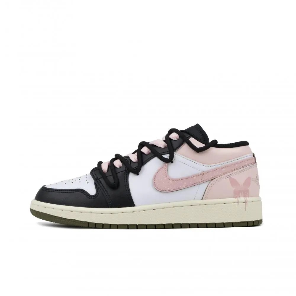Jordan Air Jordan 1 Abrasion Resistant Low Top Vintage Basketball Shoes Unisex Black Pink