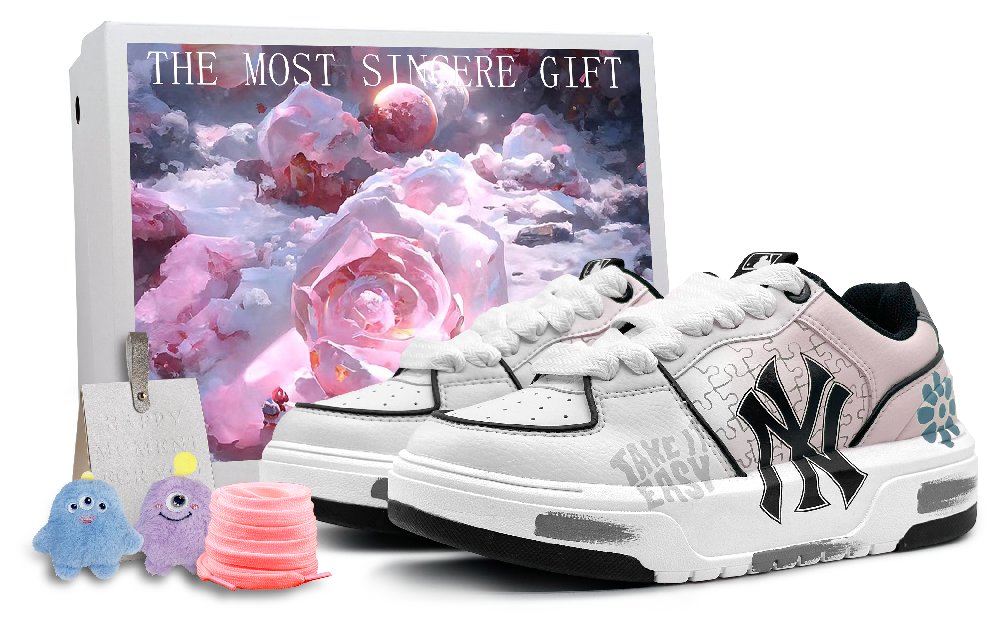 MLB Chunky Liner Wear-Resistant Low-Top Skateboard Shoes Unisex Gray Pink