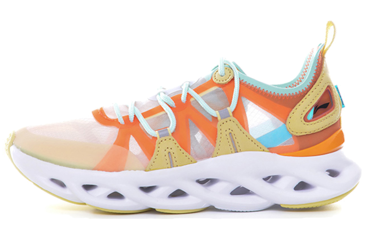 LiNing Curved Anti Slip Wear Resistant Low Top Running Shoes Women's White Orange