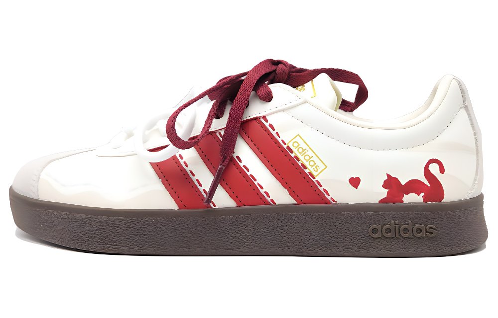 Adidas Vl Court Classic Meowth Love Abrasion Resistant Low Top Skateboard Shoes Unisex Red White