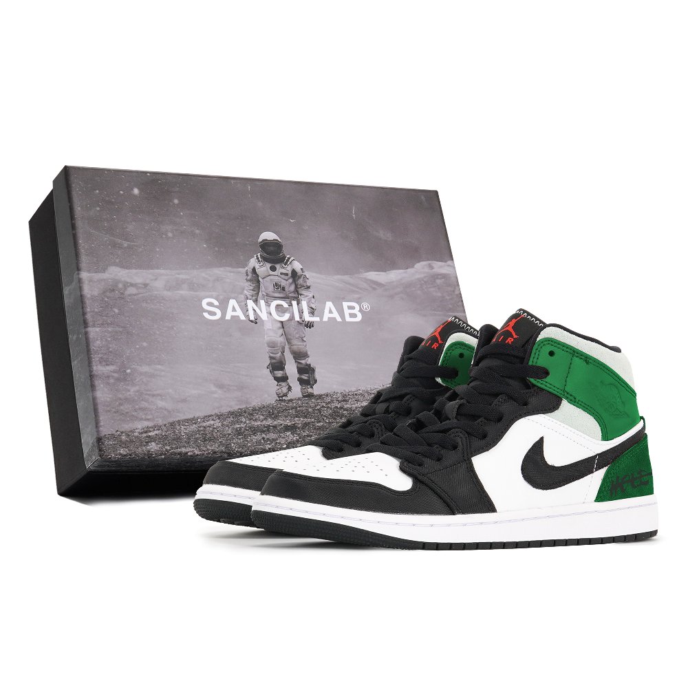 Jordan Air Jordan 1 Tri-Experimental Laboratory Slip-Resistant Mid-Top Vintage Basketball Shoes Men Black White Green