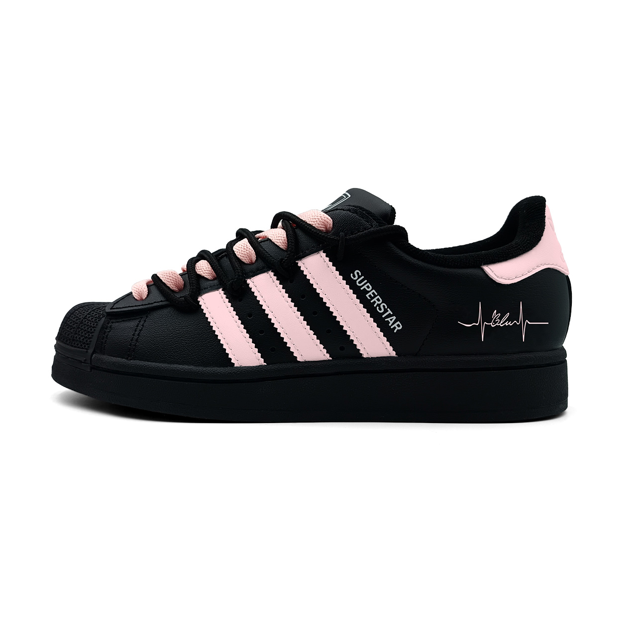 Adidas Originals Superstar 2 Youth Heart Rabbit Abrasion Resistant Low Top Skateboard Shoes Women's Black Pink
