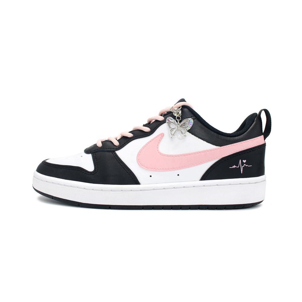 Nike Court Borough 2 Wear resistant And Lightweight Low Top Skateboard Shoes GS Black Pink