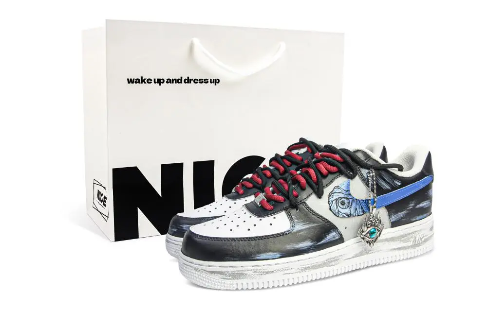 Nike Air Force 1 Abrasion Resistant Low top Skateboard Shoes Unisex Black Blue
