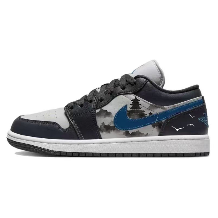 JORDAN Air JORDAN 1 Vintage Basketball Shoes Unisex Low Top Black Gray Blue
