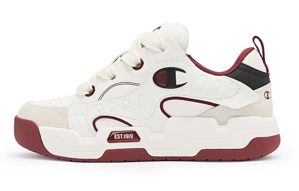 Champion Playful Puffy Shoes Slip Resistant Low Top Skateboard Shoes Unisex Dark Red