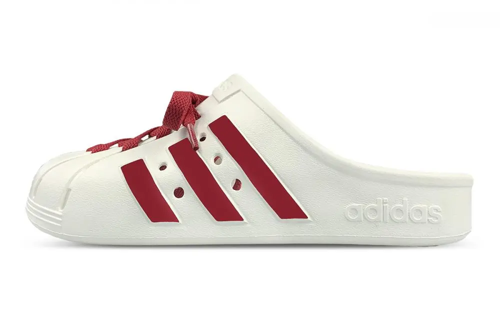 Adidas ADILETTE CLOGS Slip Resistant Closed Toe Slippers Unisex White Red