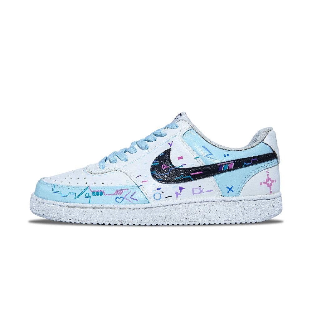 Nike Court Vision Low Slip Resistant Cushioning Low Top Skateboard Shoes Men's Black White Blue