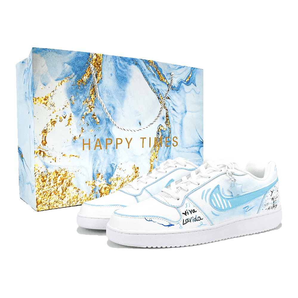 Nike EBERNON Slip Resistant Low Top Skateboard Shoes Men's White Blue