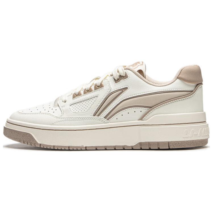 LiNing Anti-Slip Wear-Resistant Low-Top Skateboard Shoes Unisex White Beige