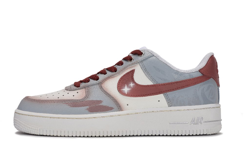 Nike Air Force 1 Magic Brush Blooms, Star Wish Land Anti Slip Wear Resistant Low Top Skateboard Shoes Unisex Red Gray