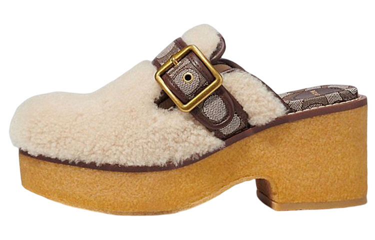 COACH Rubber Sole Closed Toe Slippers Women's Beige