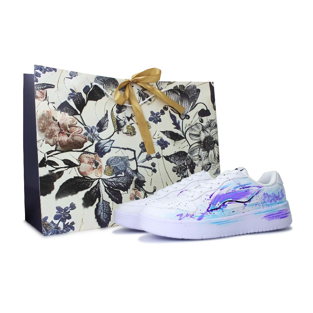 LiNing Pontoon Boats Abrasion Resistant, Lightweight, And Breathable Low Top Skateboard Shoes Unisex White Blue Purple