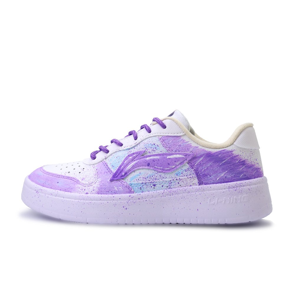 LiNing Pontoon Boats Abrasion Resistant, Lightweight, And Breathable Low Top Skateboard Shoes Unisex White Purple