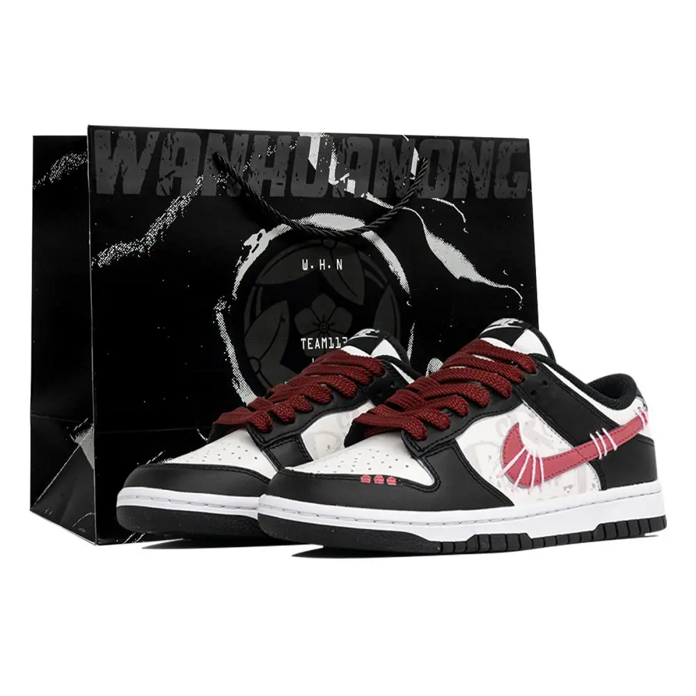 Nike Dunk Wan Hua Nong, Shuai, Shopping Bag Abrasion Resistant Low top Skateboard Shoes Unisex Black White Pink