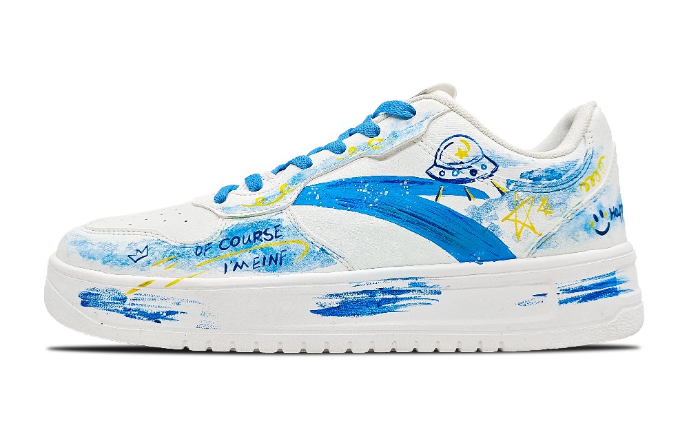 Anta Slip Resistant Cushioning Abrasion Resistant Low Top Skateboard Shoes Unisex White Blue Yellow