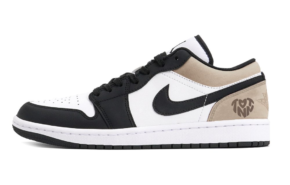Jordan Air Jordan 1 Puppy Fragment Cushioned Slip-Resistant Low-Top Vintage Basketball Shoes Men's Brown Black