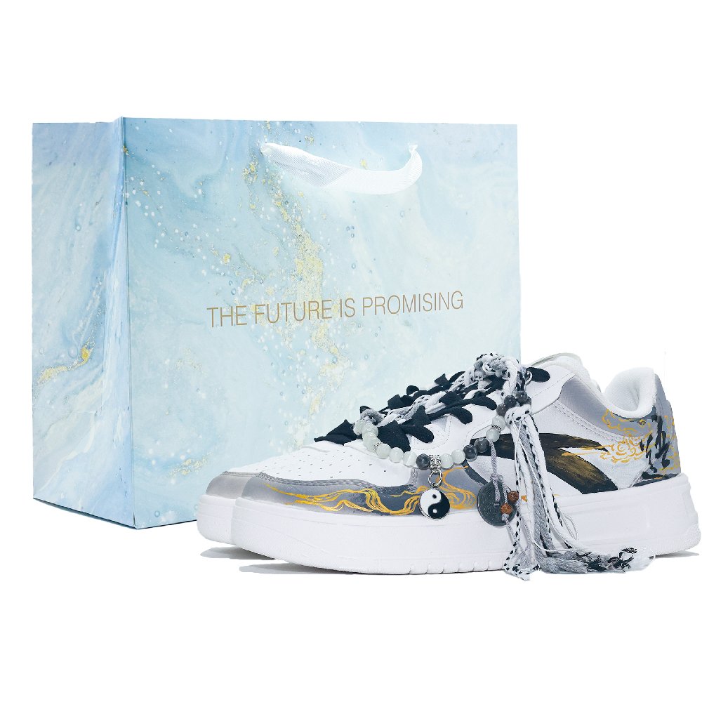 Anta Relaxed Slip Resistant Shock Absorbers Low Top Skateboard Shoes Men's White Gray Black Gold