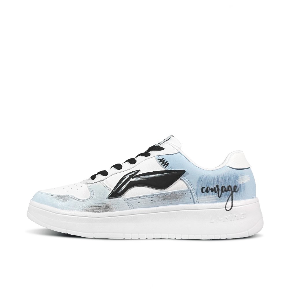 LiNing Pontoon Boats Courage Slip Resistant, Abrasion Resistant, Breathable Low Top Skateboard Shoes Men's White Blue