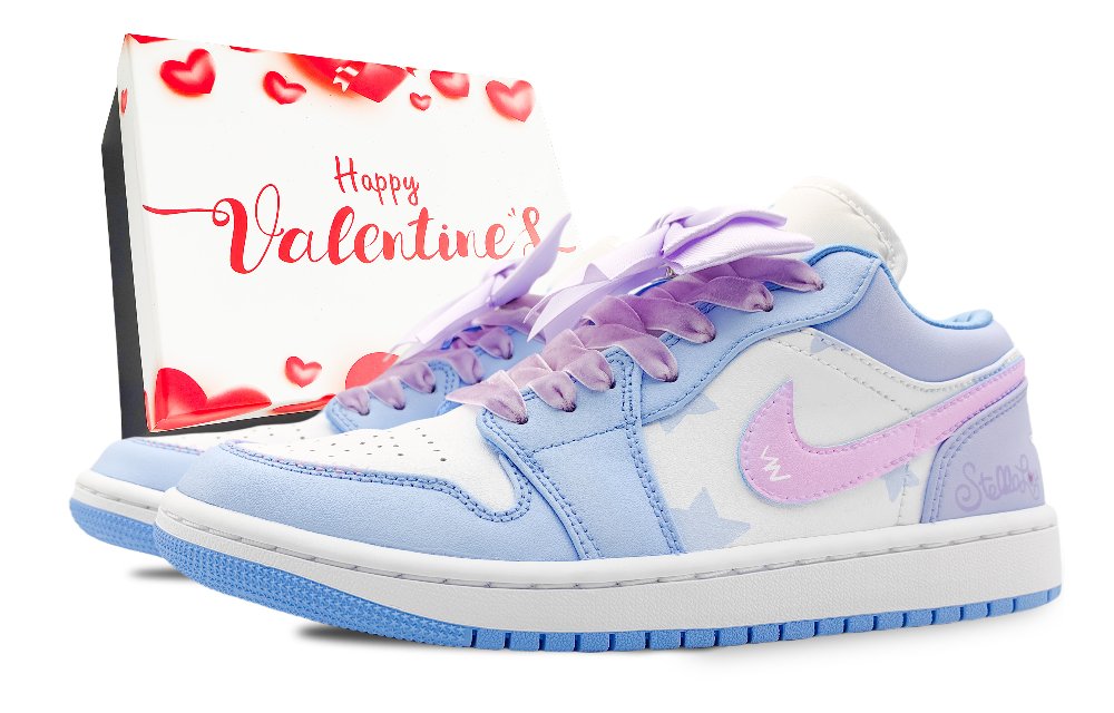 Jordan Air Jordan 1 Cushioning Anti-Slip And Wear-Resistant Low-Top Vintage Basketball Shoes Women's White Blue