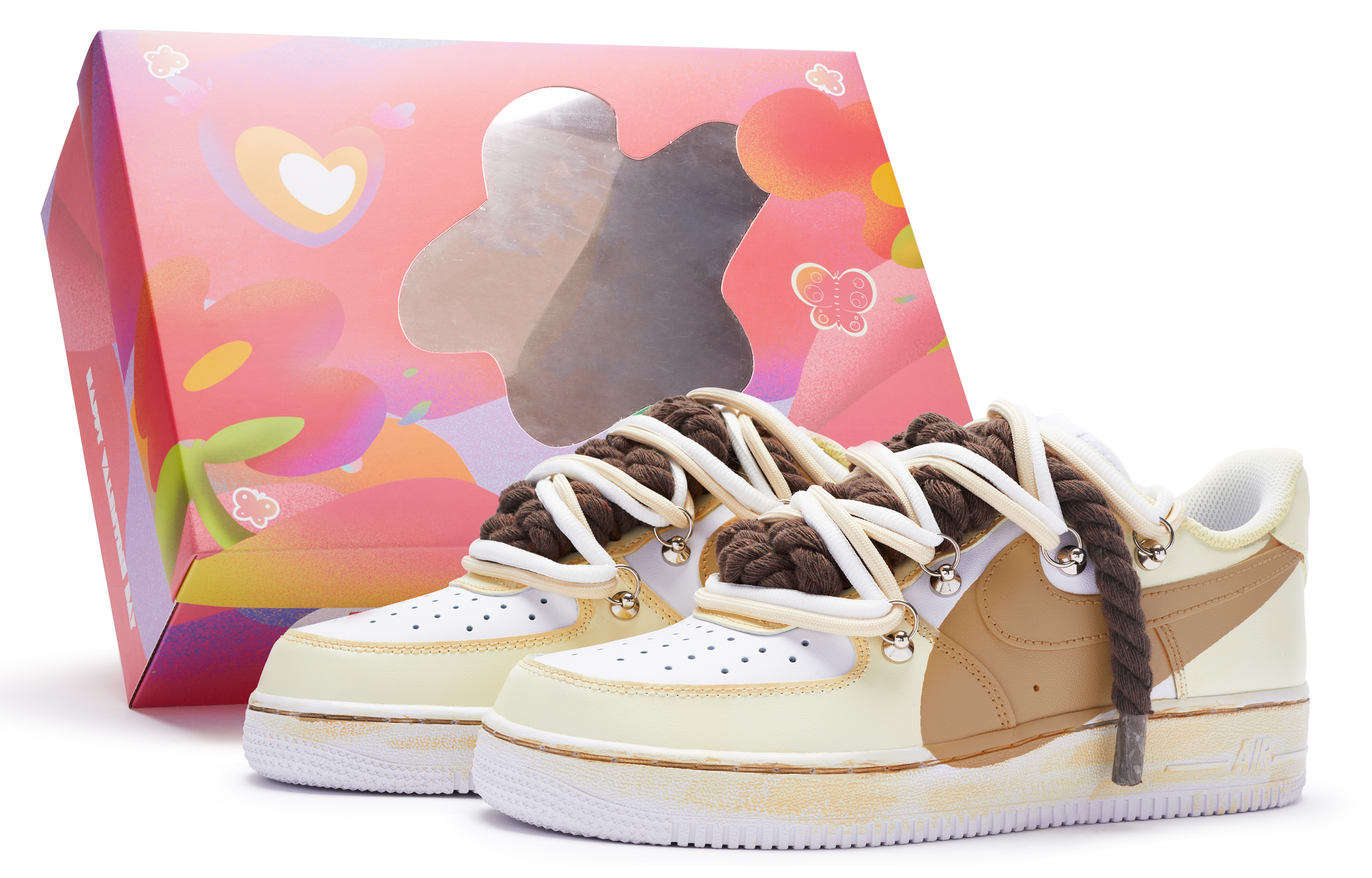 Nike Air Force 1 07 Air Force 1 T10 Low Top Skateboard Shoes Men's White Yellow Brown